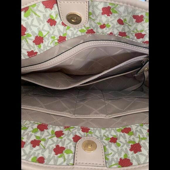 Michael Kors Carter MK Monogram Rose Floral Vanilla Large Tote Bag Purse AB-2012 - Picture 11 of 15